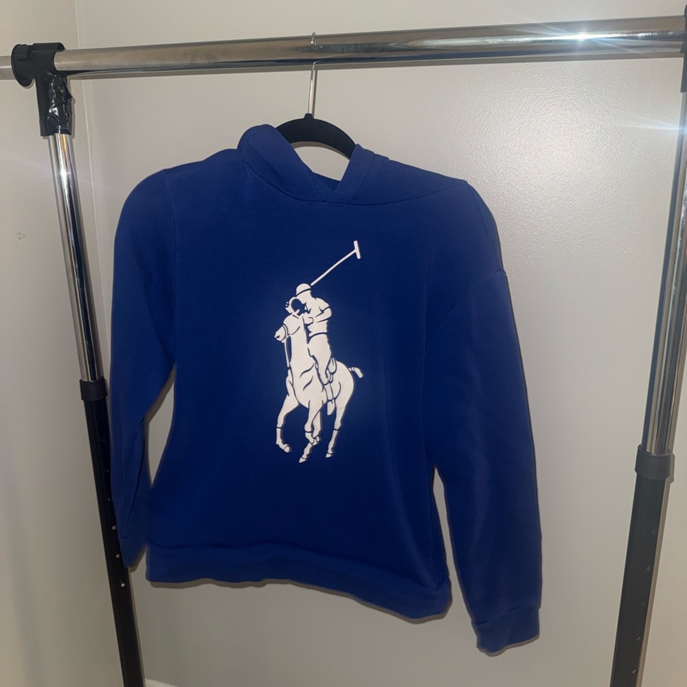 Polo Ralph Lauren Kids Double Knit Navy Hoodie Big Velvet Pony  L 14/16